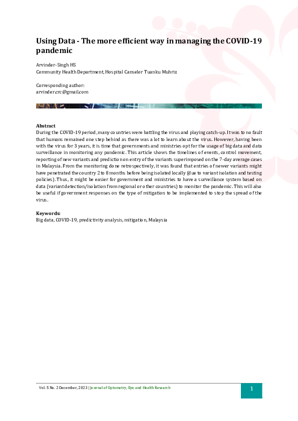 (PDF) Using Data -The more efficient way in managing the COVID-19 pandemic