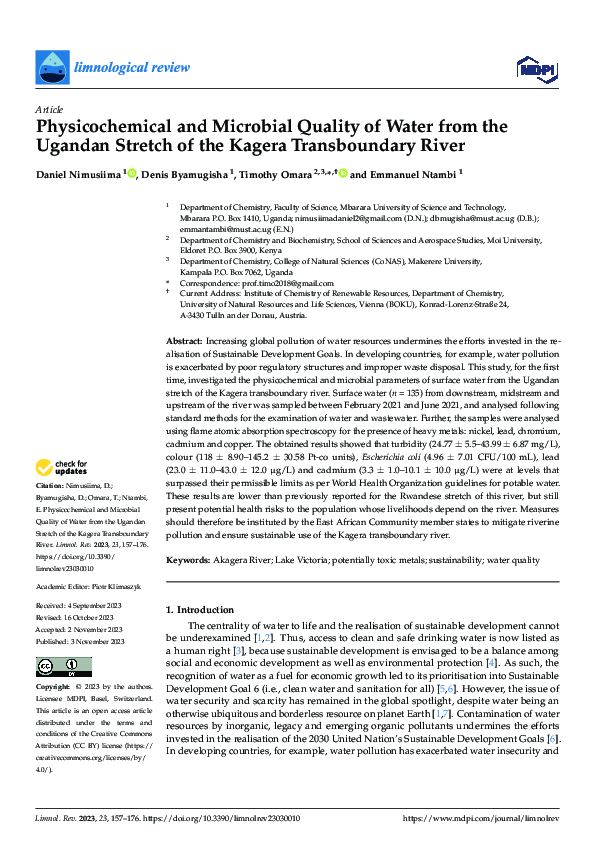 (PDF) Physicochemical and Microbial Quality of Water from the Ugandan ...