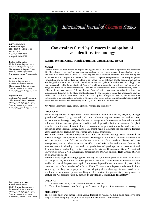 (PDF) Constraints faced by farmers in adoption of vermiculture technology