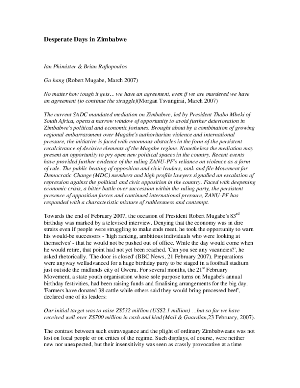 (PDF) Desperate days in Zimbabwe