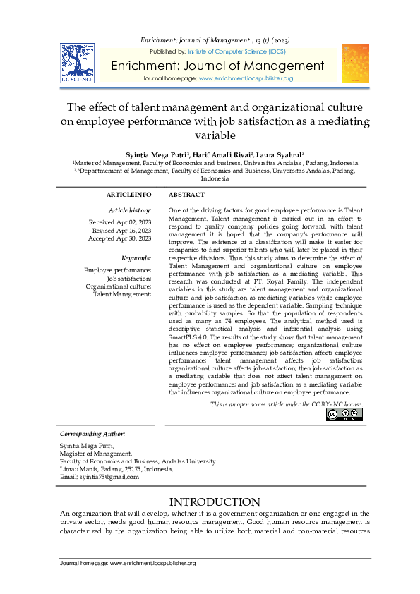 (PDF) The effect of talent management and organizational culture on ...