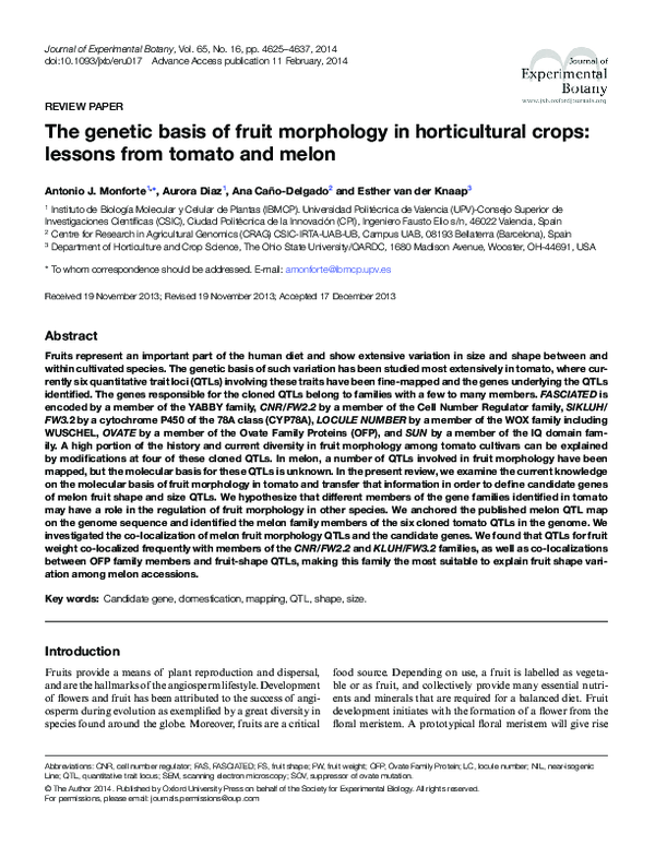 (PDF) The genetic basis of fruit morphology in horticultural crops ...