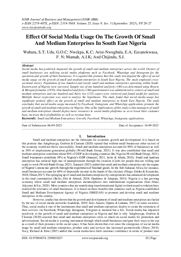 (PDF) Effect Of Social Media Usage On The Growth Of Small And Medium ...