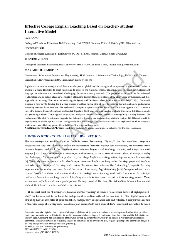 (PDF) Effective College English Teaching Based on Teacher-student ...