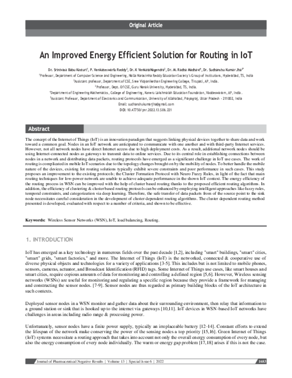 (PDF) An Improved Energy Efficient Solution for Routing in IoT