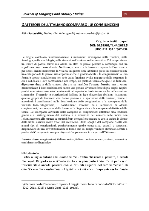 (PDF) From the Treasures of Ancient Italian: Conjunctions