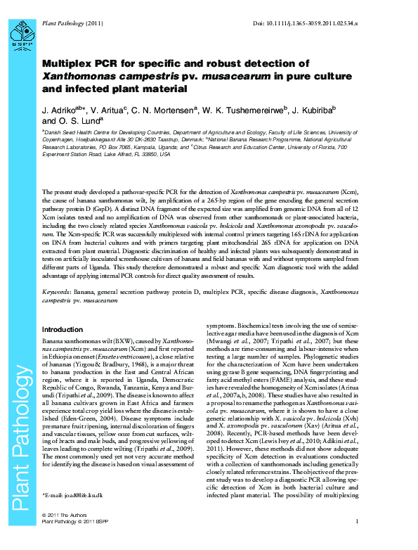 (PDF) Multiplex PCR for specific and robust detection of Xanthomonas ...