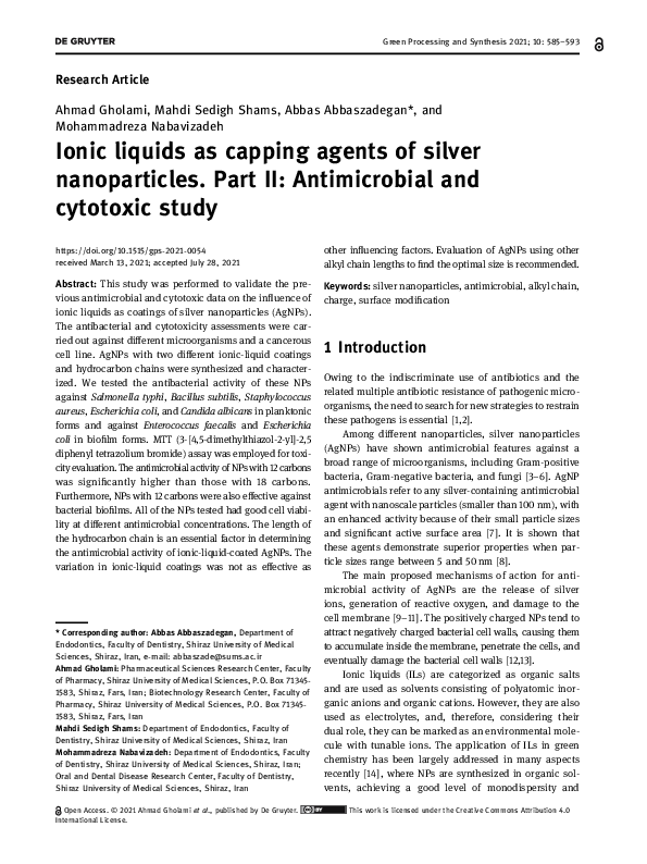 (PDF) Ionic liquids as capping agents of silver nanoparticles. Part II ...