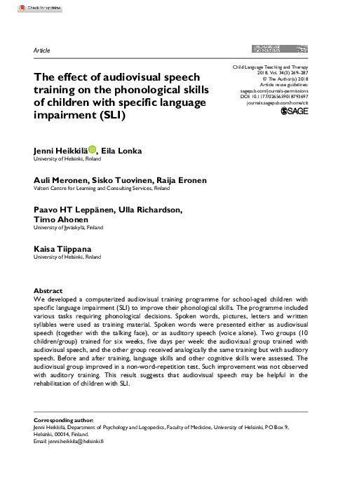 (PDF) The effect of audiovisual speech training on the phonological ...