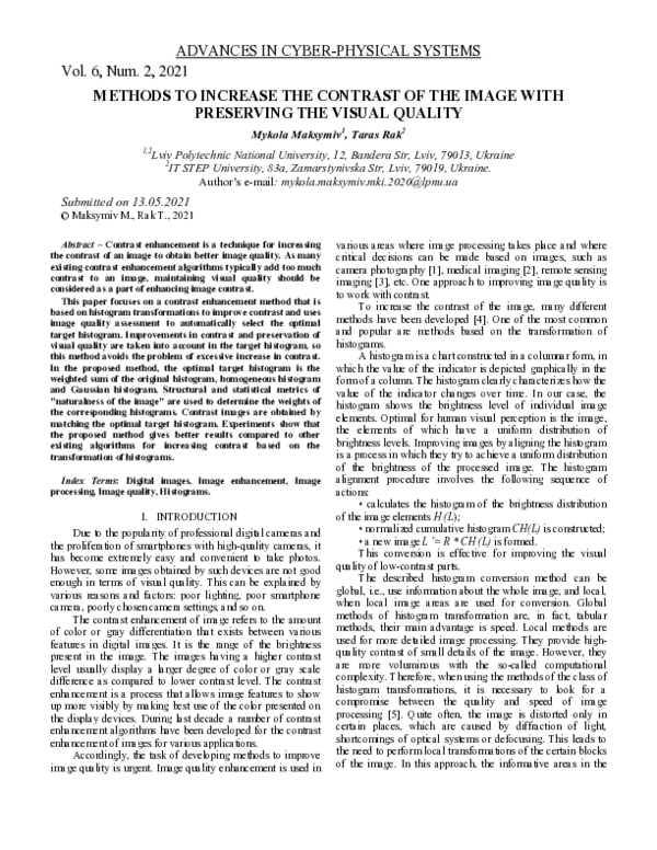 (PDF) Methods to Increase the Contrast of the Image with Preserving the ...