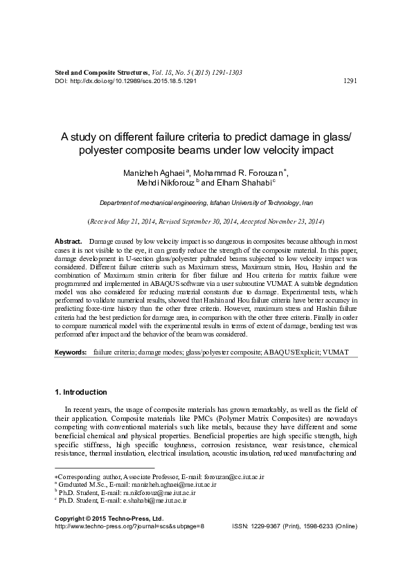 (PDF) A study on different failure criteria to predict damage in glass ...