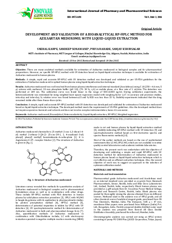 (PDF) DEVELOPMENT AND VALIDATION OF A BIOANALYTICAL RP-HPLC METHOD FOR ...