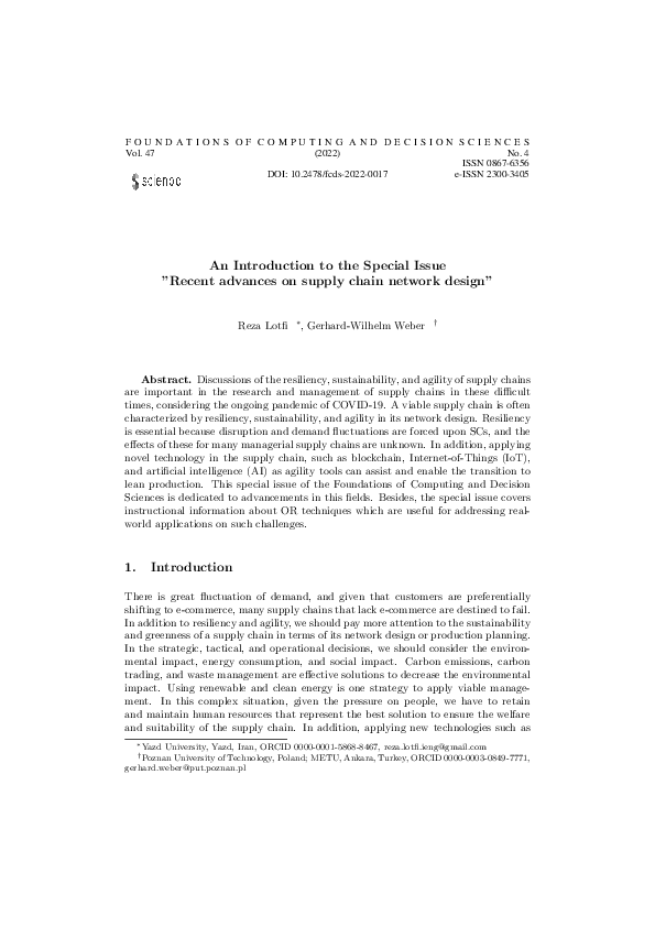 (PDF) An Introduction to the Special Issue “Recent advances on supply ...