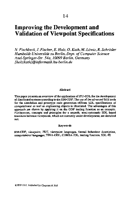 (PDF) Improving the Development and Validation of Viewpoint Specifications
