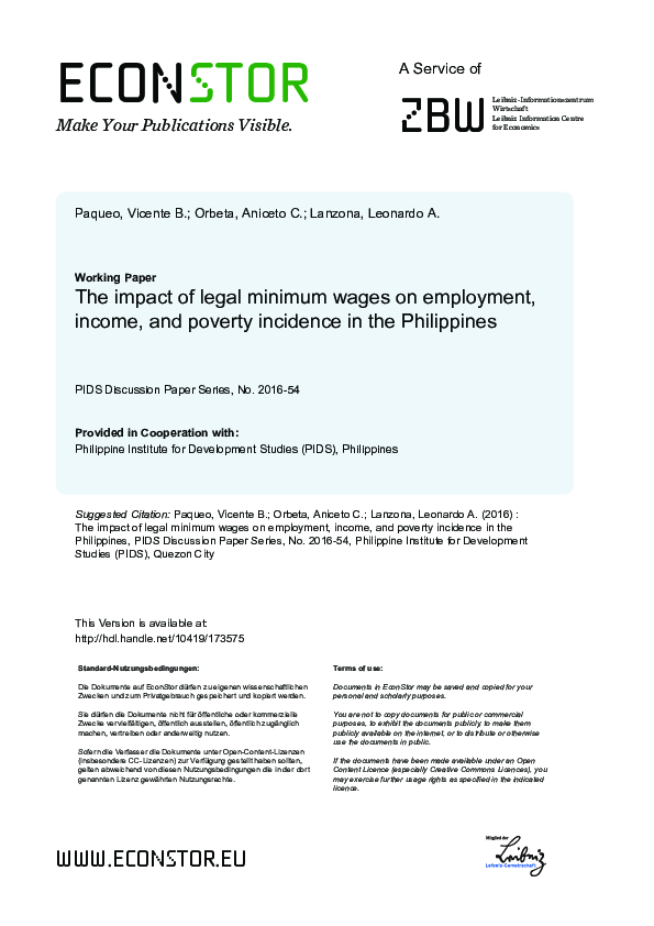 (PDF) The impact of legal minimum wages on employment, income, and ...