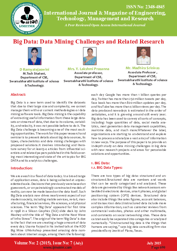 (PDF) D Ramyatejaswini Big Data: Data Mining Challenges and Related ...