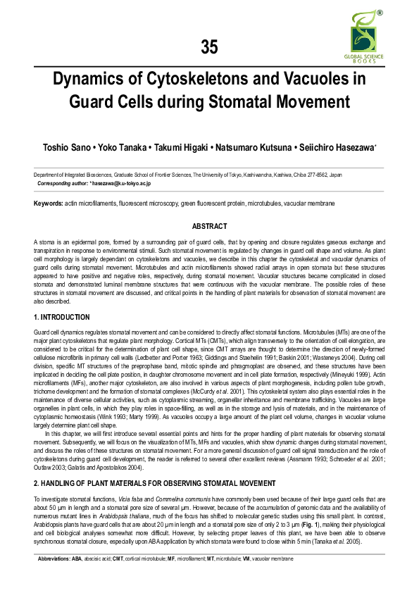 (PDF) Dynamics of Cytoskeletons and Vacuoles in Guard Cells during ...