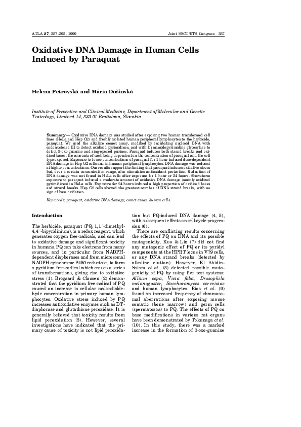 (PDF) Oxidative DNA Damage in Human Cells Induced by Paraquat