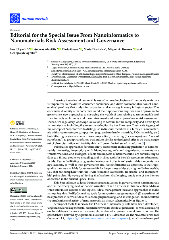 (PDF) Editorial for the Special Issue From Nanoinformatics to ...