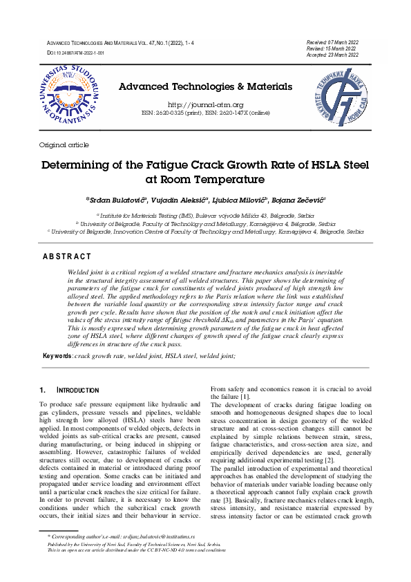 (PDF) Determining of the Fatigue Crack Growth Rate of HSLA Steel at ...