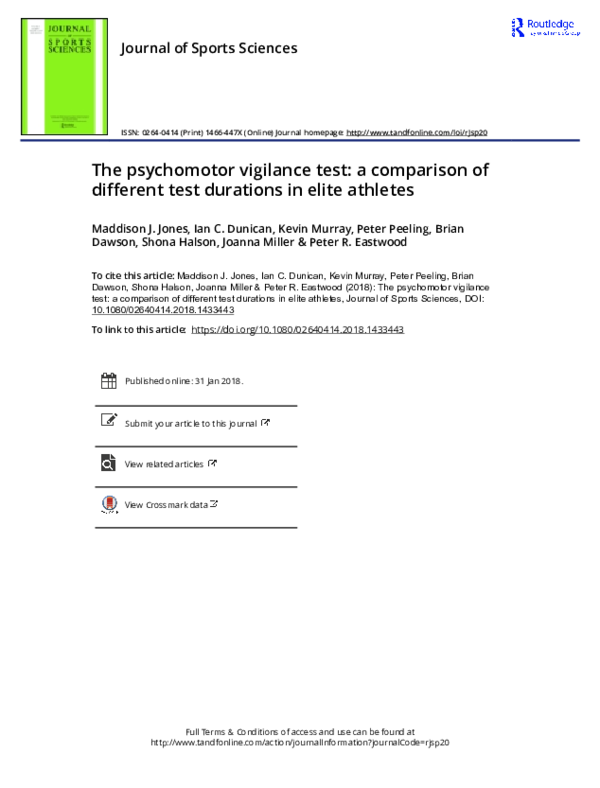 (PDF) The psychomotor vigilance test: a comparison of different test ...