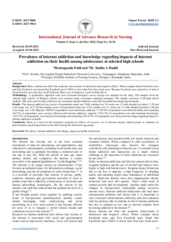 (PDF) Prevalence of internet addiction and knowledge regarding impacts ...