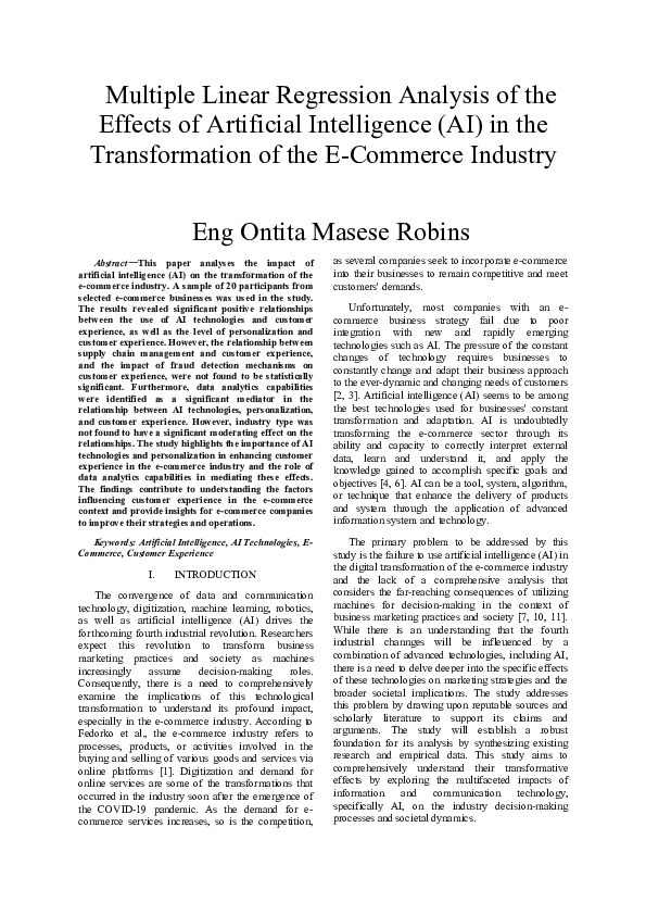 (DOC) Multiple Linear Regression Analysis of the Effects of Artificial ...