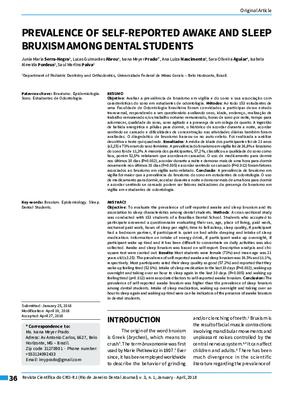 (PDF) Prevalence of self-reported awake and sleep bruxism among dental ...