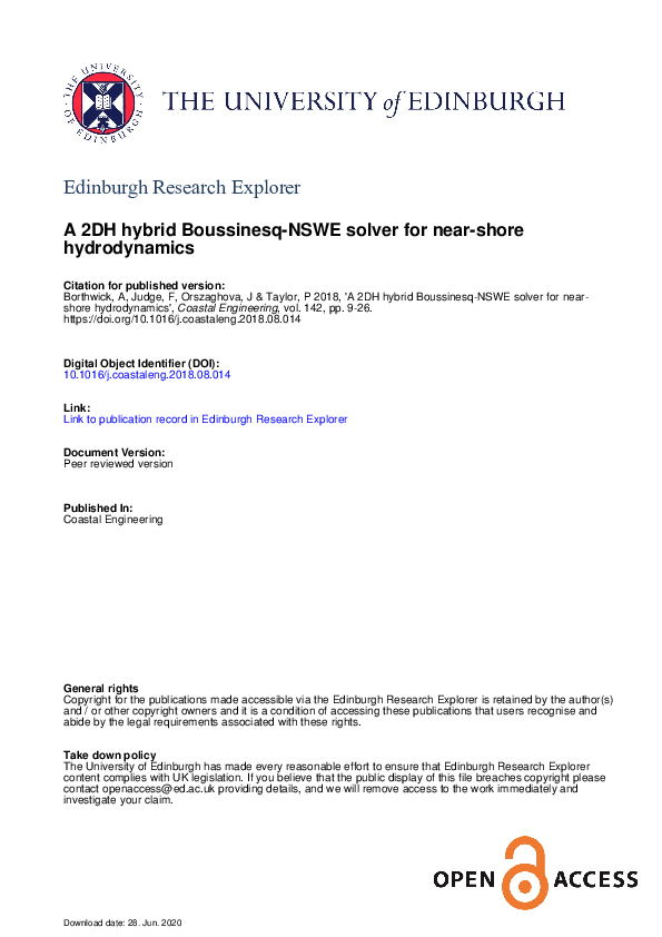 (PDF) A 2DH hybrid Boussinesq-NSWE solver for near-shore hydrodynamics