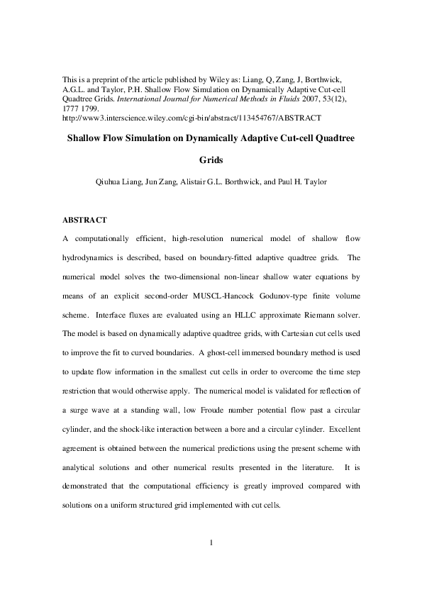 (PDF) Shallow flow simulation on dynamically adaptive cut cell quadtree ...