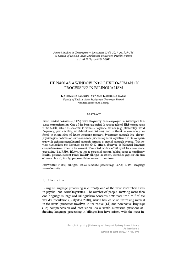 (PDF) The N400 as a window into lexico-semantic processing in bilingualism