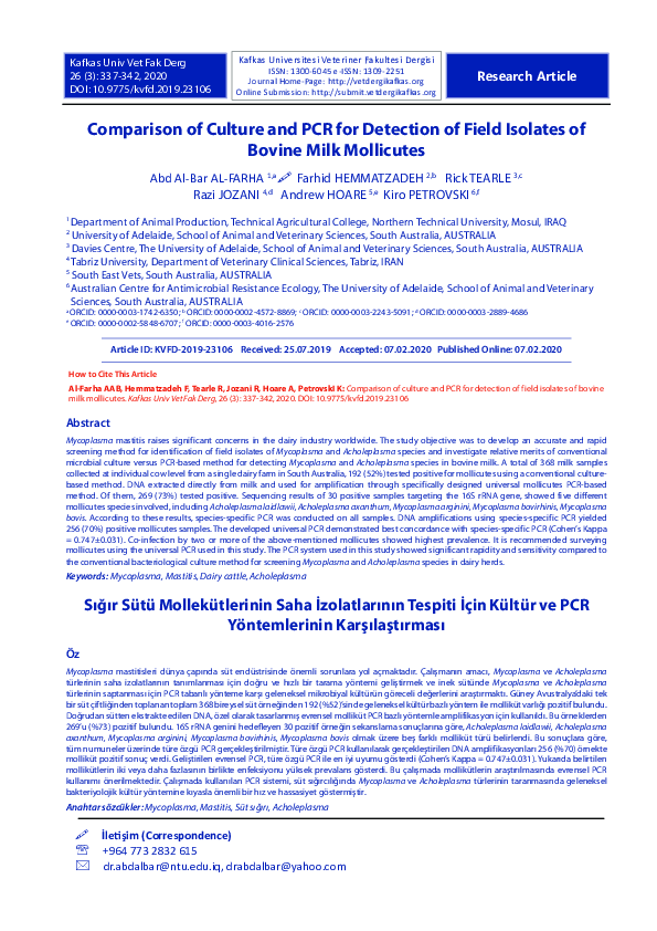 (PDF) Comparison of culture and pcr for detection of field isolates of ...