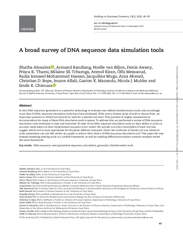 (PDF) A broad survey of DNA sequence data simulation tools
