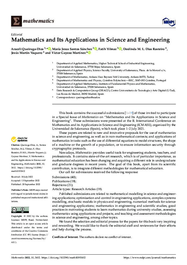 (PDF) Mathematics and Its Applications in Science and Engineering