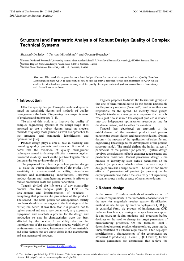 (PDF) Structural and Parametric Analysis of Robust Design Quality of ...
