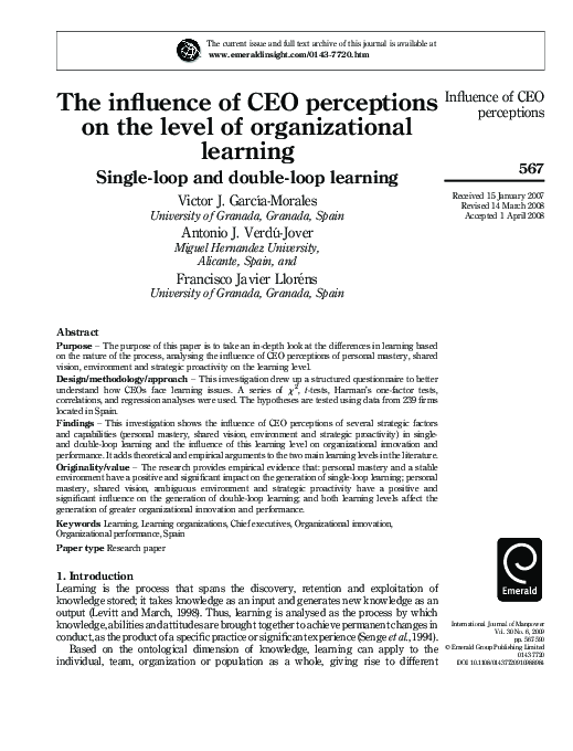 (PDF) The influence of CEO perceptions on the level of organizational ...