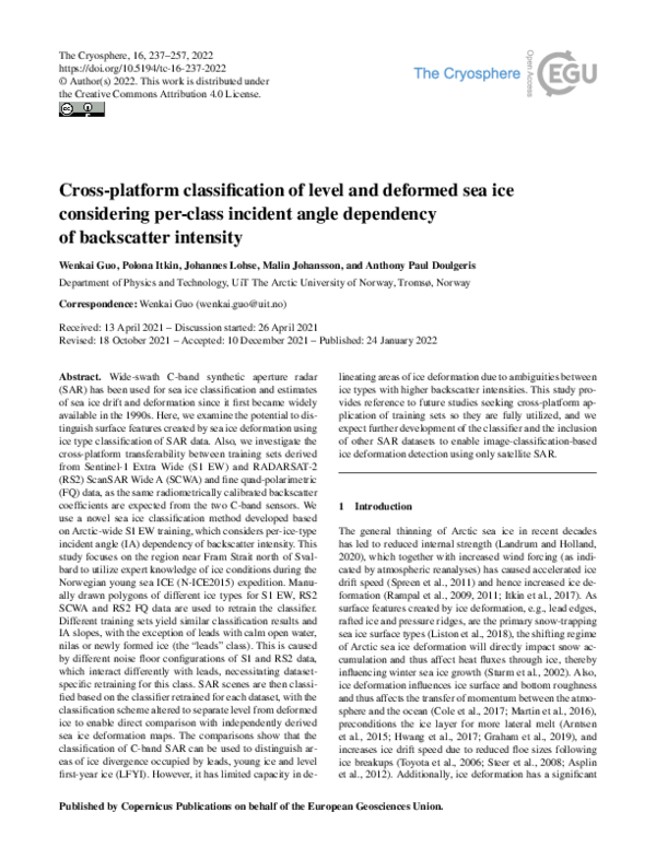 (PDF) Cross-platform classification of level and deformed sea ice ...