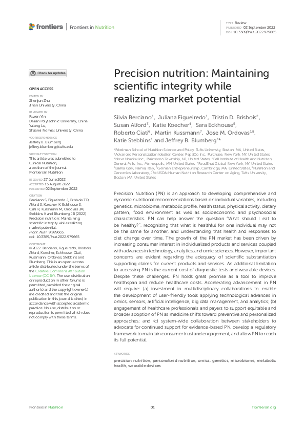 (PDF) Precision nutrition: Maintaining scientific integrity while