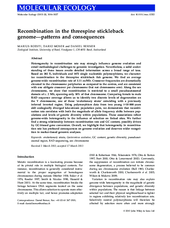 (PDF) Recombination in the threespine stickleback genome—patterns and ...