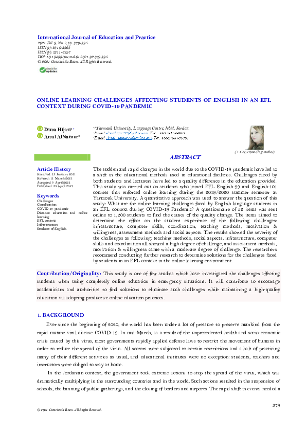 (PDF) Online Learning Challenges Affecting Students of English in an ...