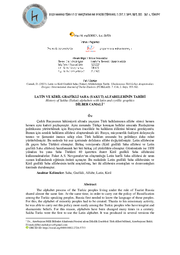 (PDF) LATİN VE KİRİL GRAFİKLİ SAHA (YAKUT) ALFABELERİNİN TARİHİ History ...