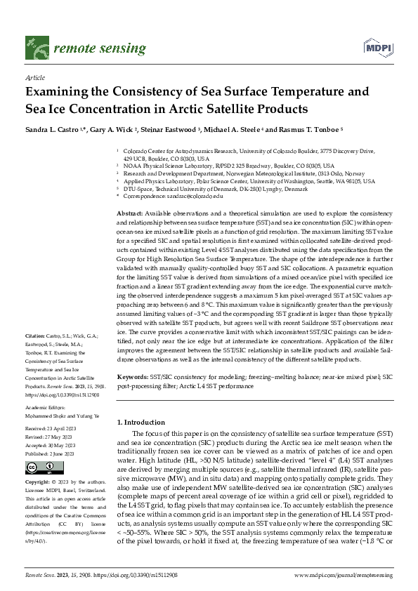 (PDF) Examining the Consistency of Sea Surface Temperature and Sea Ice ...