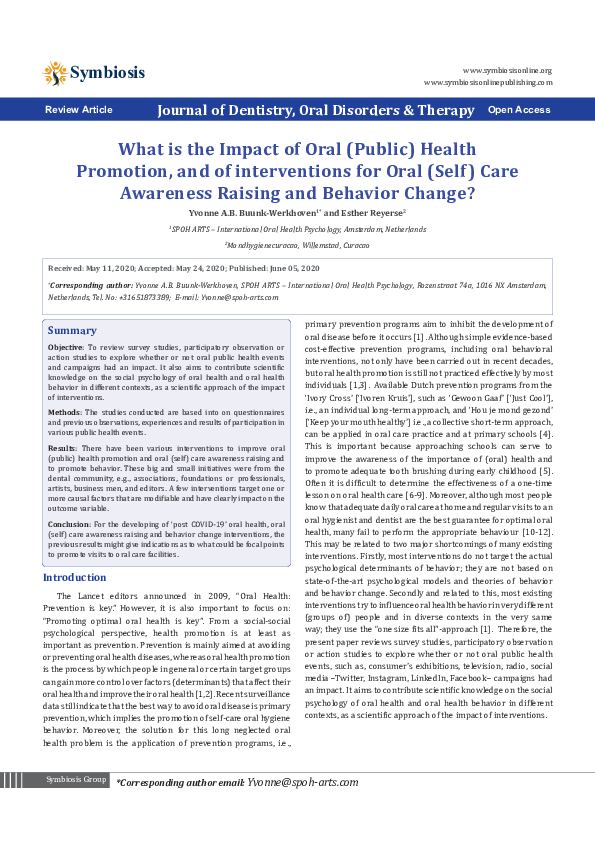 (PDF) What is the Impact of Oral (Public) HealthPromotion, and of ...