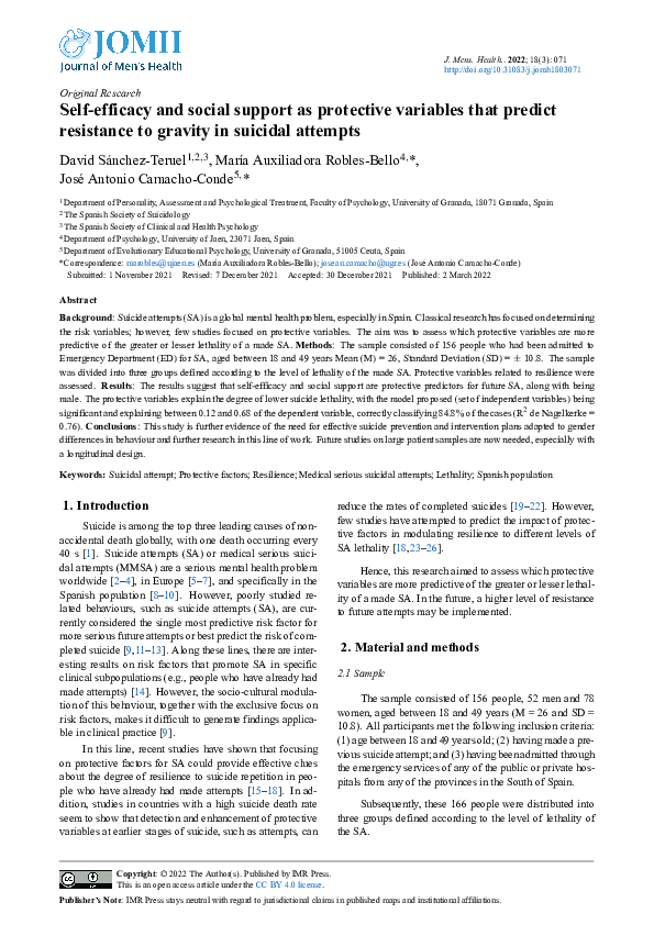 (PDF) Self-efficacy and social support as protective variables that ...