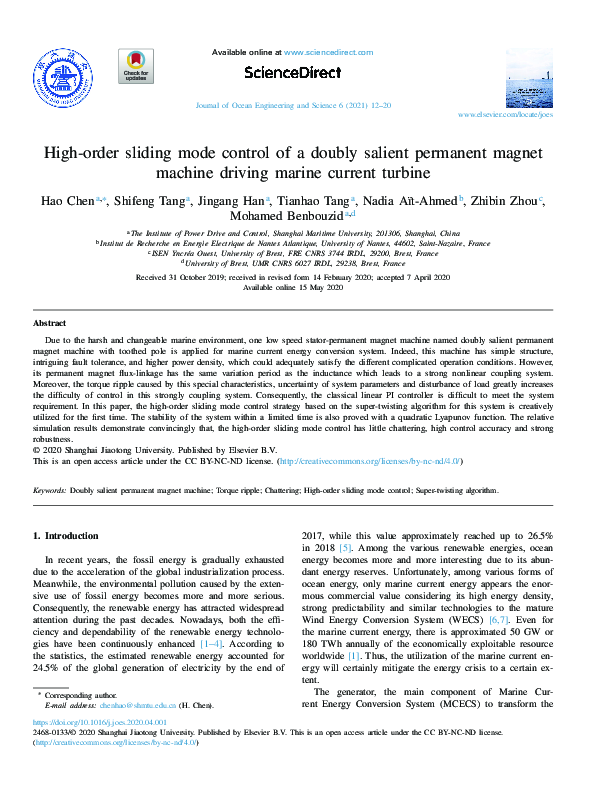 (PDF) High-order sliding mode control of a doubly salient permanent ...