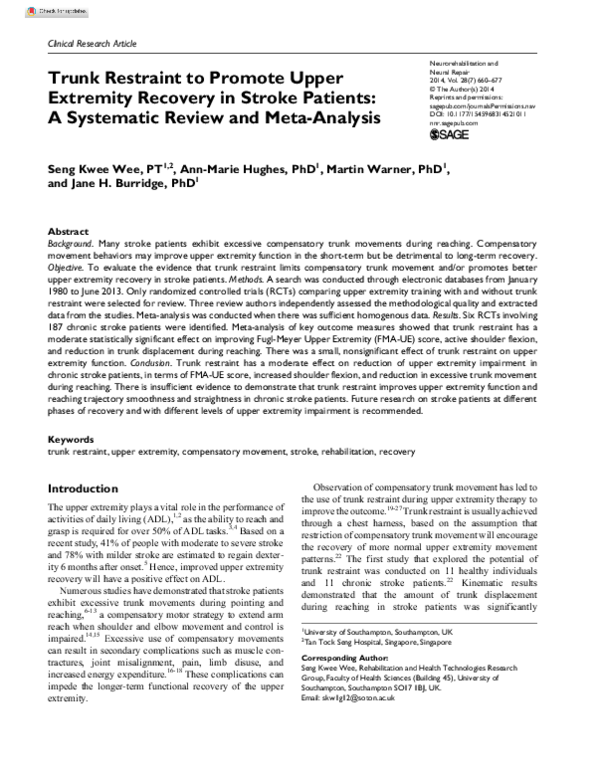 (PDF) Trunk Restraint to Promote Upper Extremity Recovery in Stroke ...