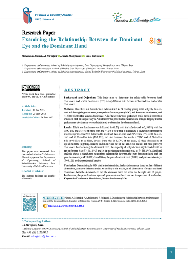 (PDF) Examining the Relationship Between the Dominant Eye and the ...