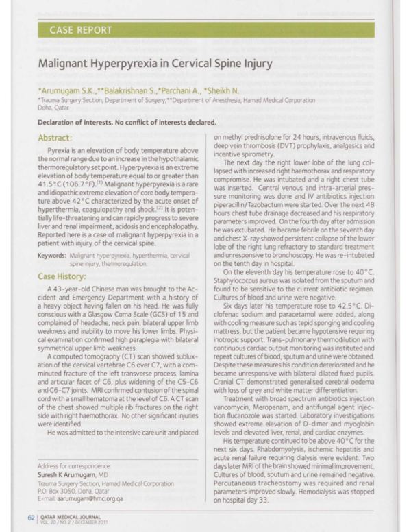 (PDF) Malignant Hyperpyrexia in Cervical Spine Injury