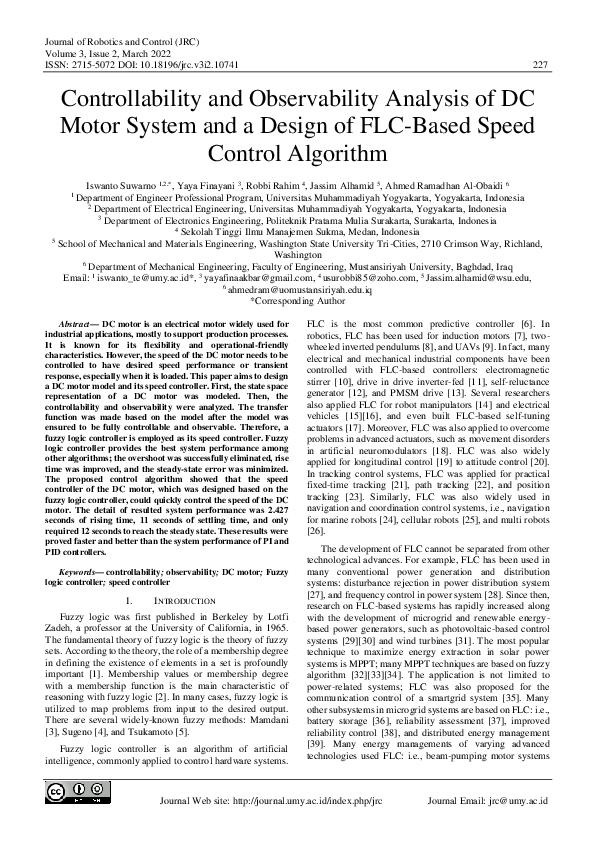 (PDF) Controllability and Observability Analysis of DC Motor System and ...
