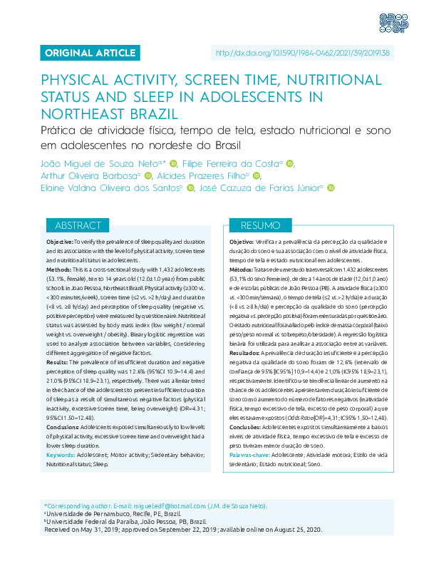 (PDF) Physical Activity, Screen Time, Nutritional Status and Sleep in ...